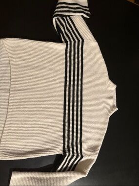 White Ribbed Sweater with Black Stripe Detail